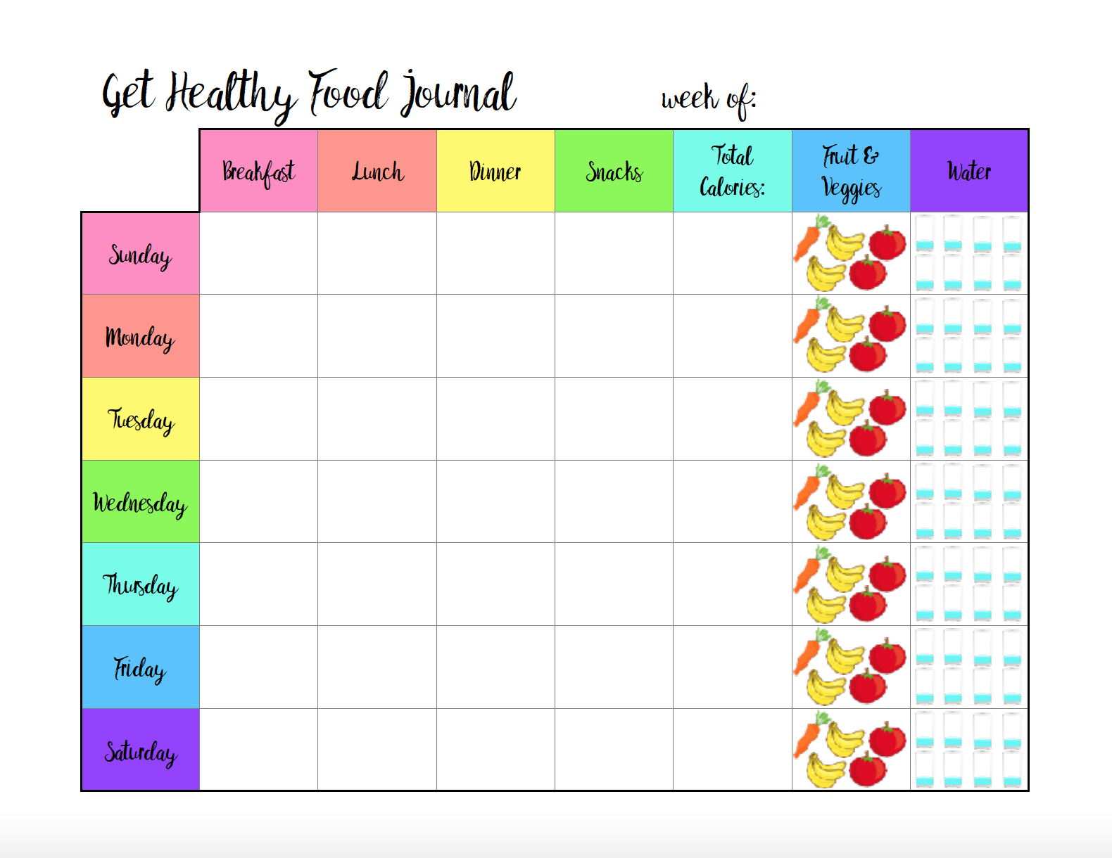 Free Printable Food Journal 6 Different Designs