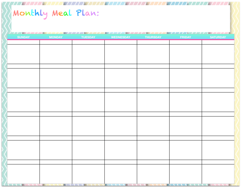 Free printable monthly meal planners. Plus links to a ton of other free printables!