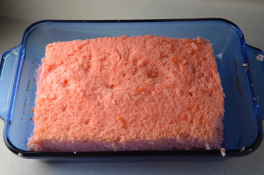 Reindeer cake pops_prep3 Cut off edges from around cake. After this, crumble completely.