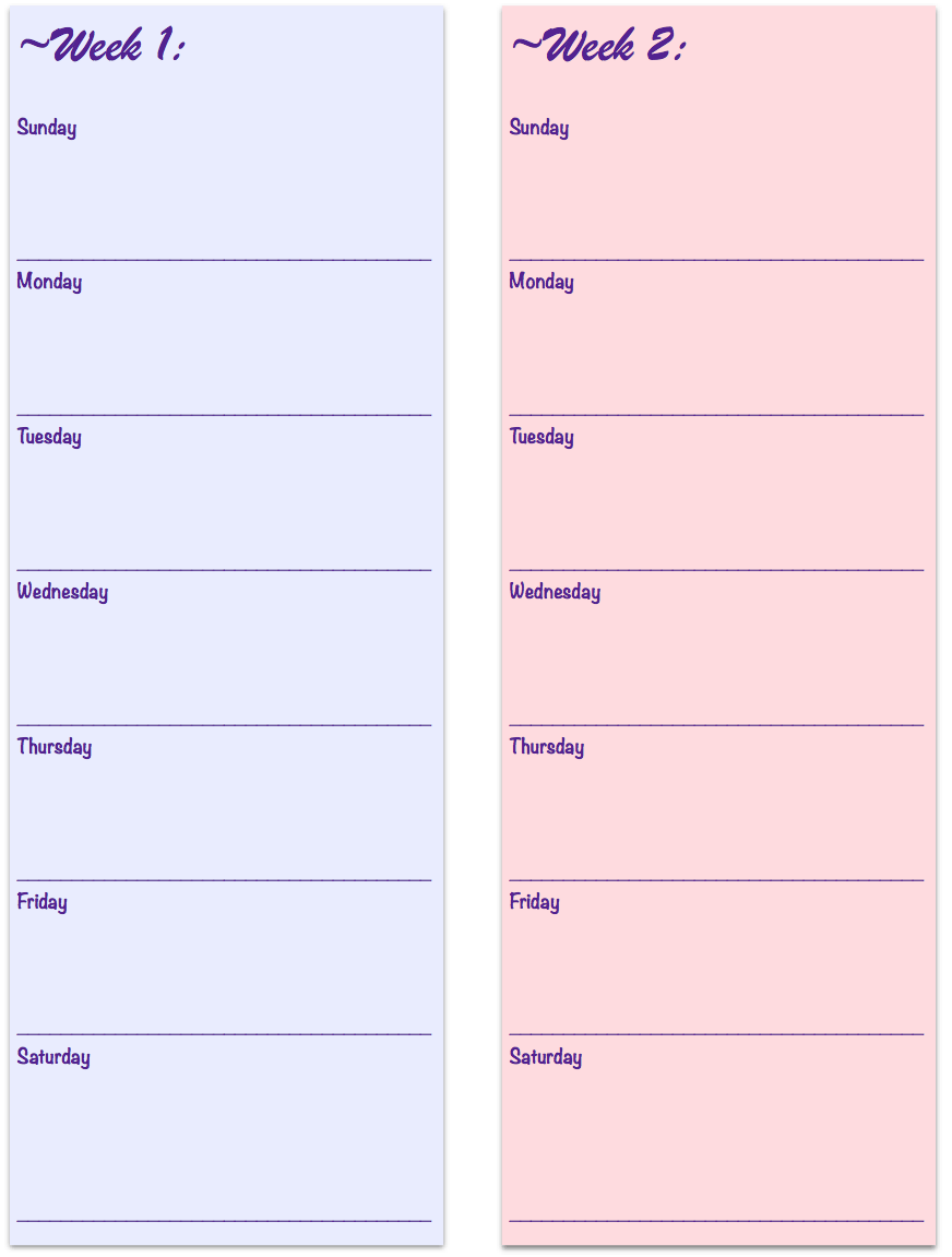 Free Printable 2-week Meal Planners. 3 different designs and links to TONS more free printables.
