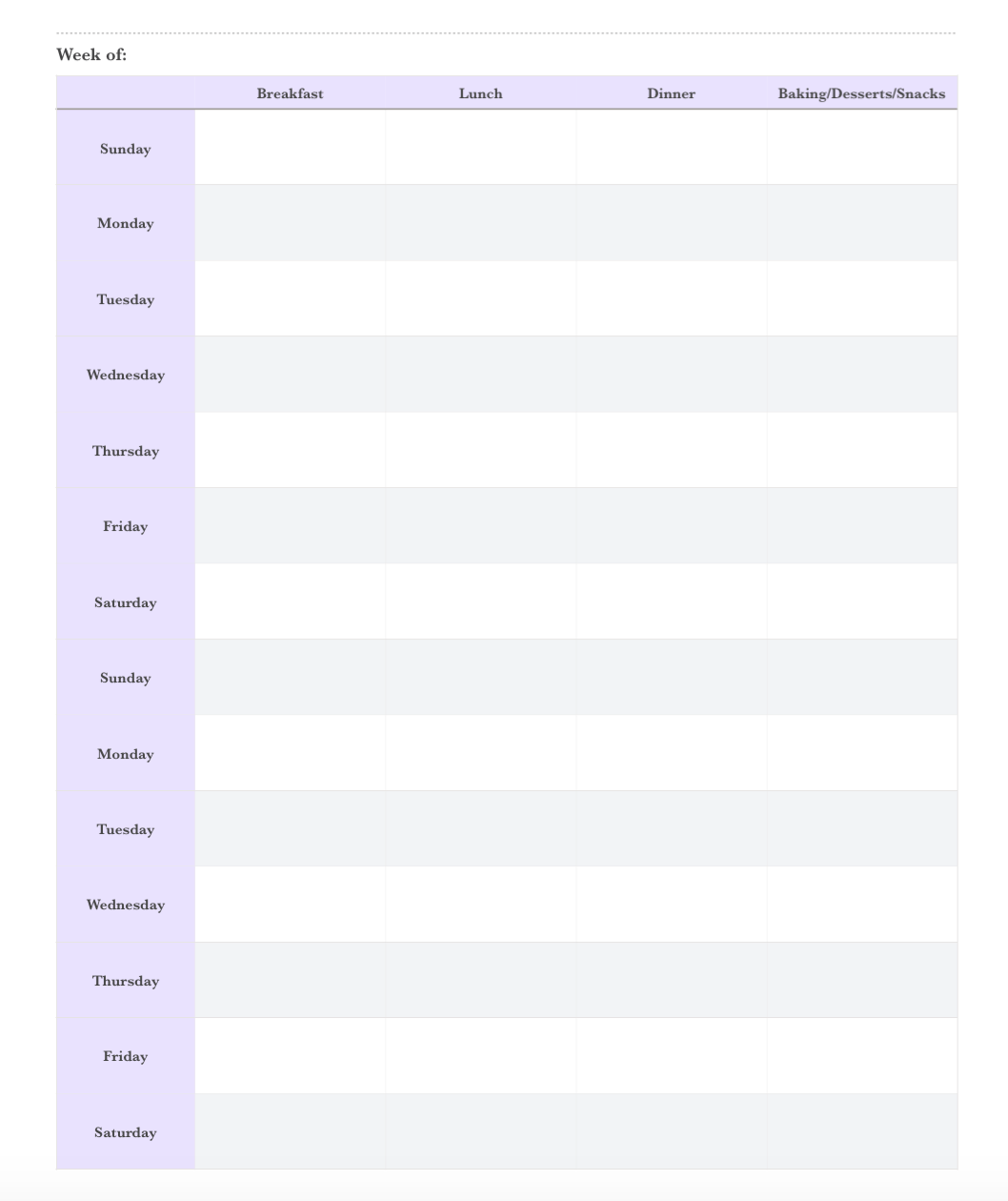Free Printable 2-week Meal Planners. 3 different designs and links to TONS more free printables.