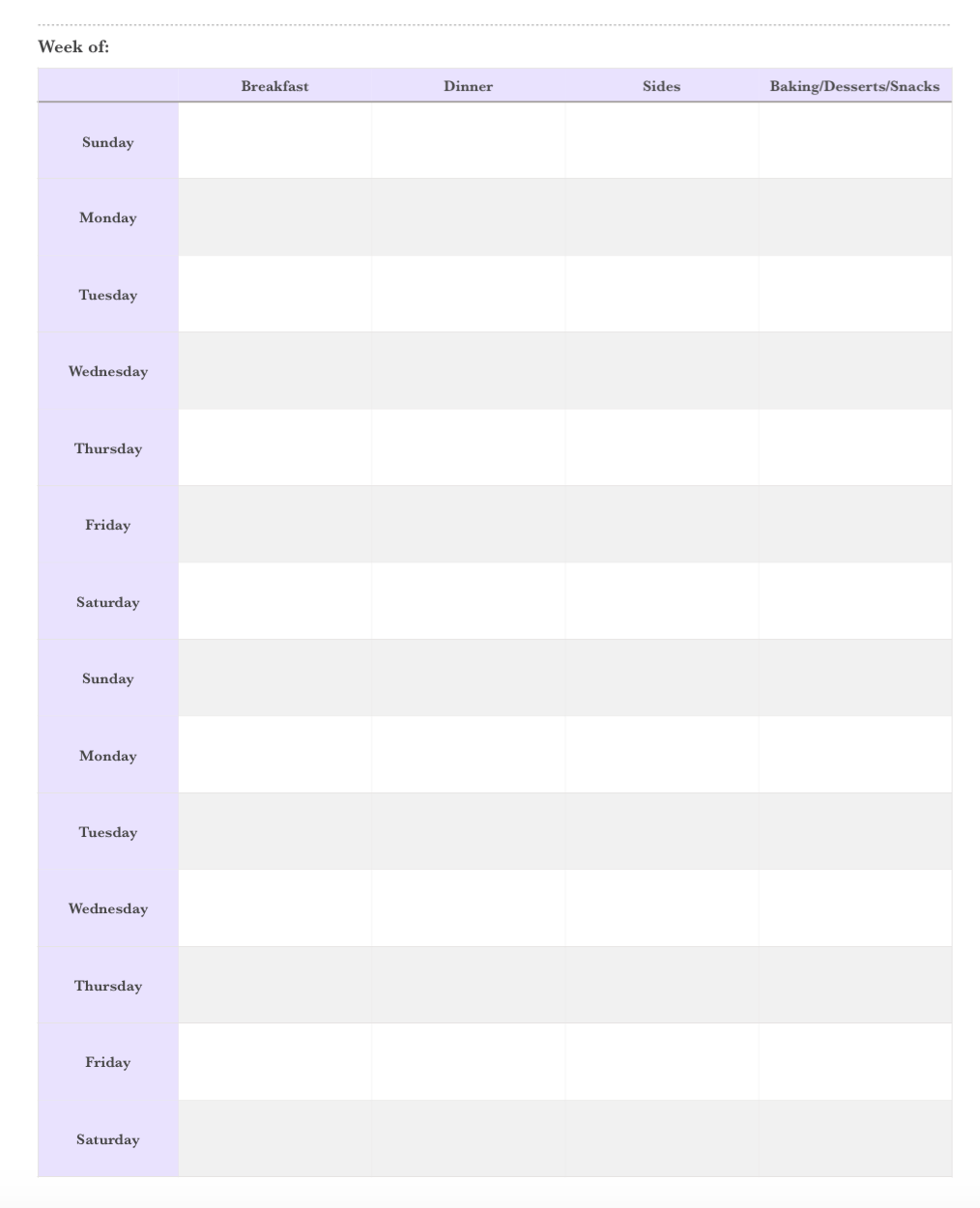 Free Printable 2-week Meal Planners. 3 different designs and links to TONS more free printables.