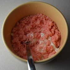 Reindeer cake pops_prep4 Mix approximately 1/2 C. frosting into crumbed cake.