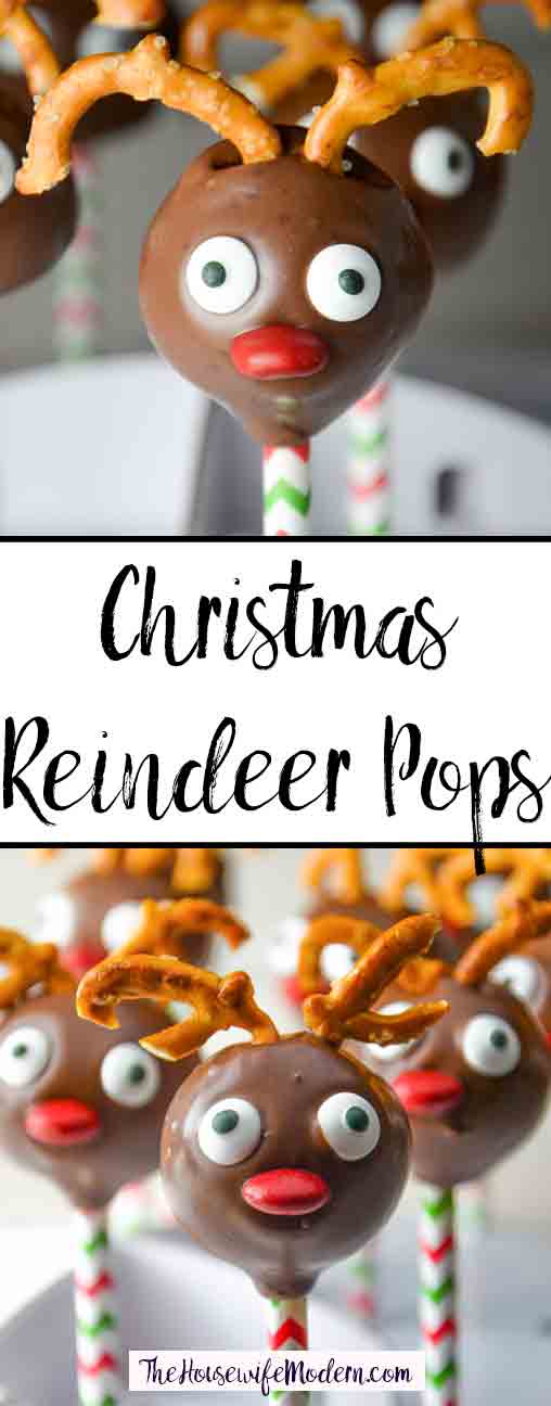 Christmas Reindeer Pops_pin Fabulous Christmas Reindeer Pops. Delicious strawberry cake and white chocolate cream cheese frosting, specially decorated for the holidays.