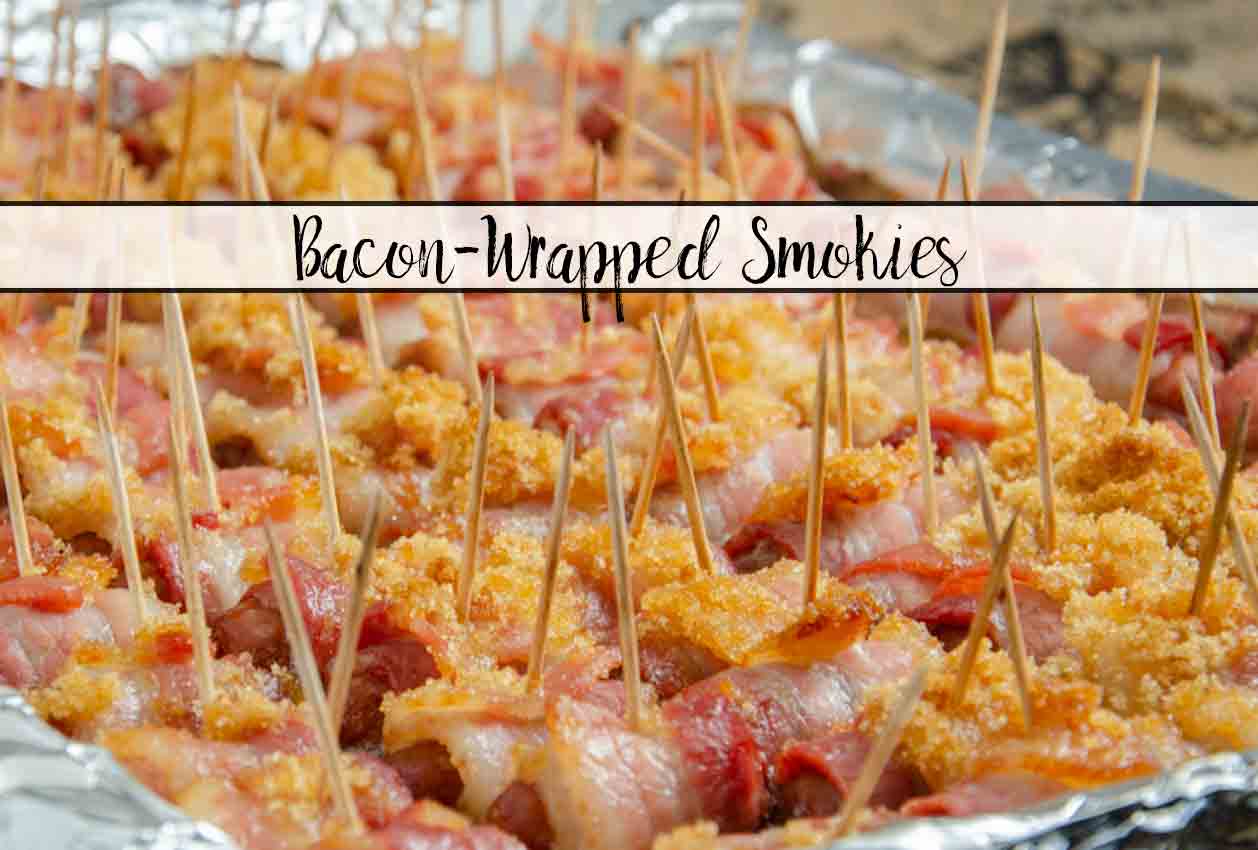 Bacon Wrapped Smokies (aka: Crack Weenies). Completely addictive. Little smokies wrapped in bacon and baked with brown sugar.