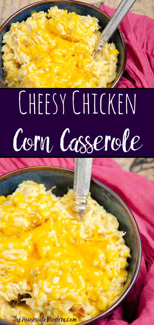 Cheesy Chicken Corn Casserole. Easy slow-cooker meal. It may not look pretty. But it’s so delicious, I almost named it “crack casserole.” #chicken #cheese #casserole #slowcooker #corn