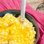 Cheesy Chicken Corn Casserole. Easy slow-cooker meal. It may not look pretty. But it’s so delicious, I almost named it “crack casserole.” #chicken #cheese #casserole #slowcooker #corn