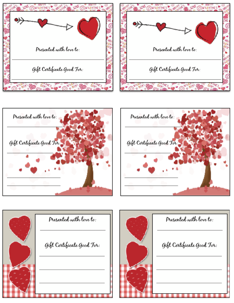 Free Printable Valentine's Day Gift Certificates 5 Designs