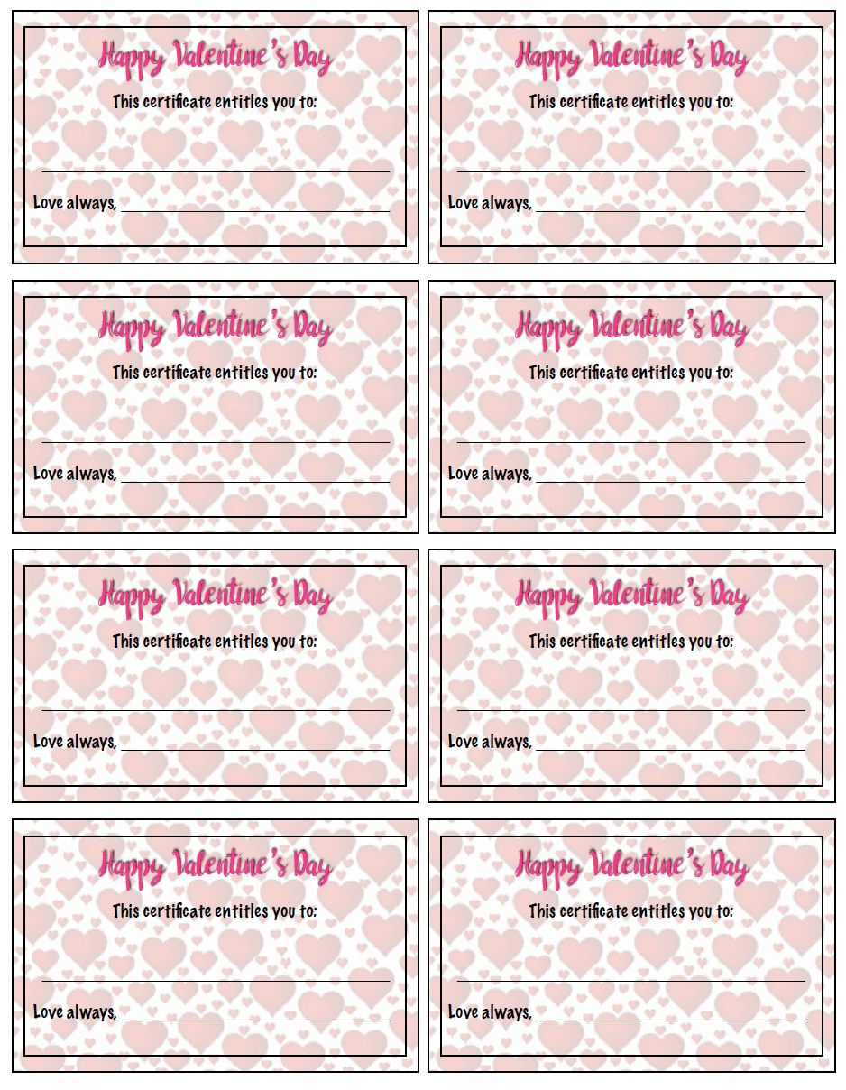 Free Printable Valentine's Day Gift Certificates 5 Designs