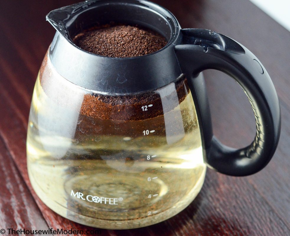 Take a pot of cold water. Add 1/2 to 3/4 C. of your favorite grounds. Mix well.