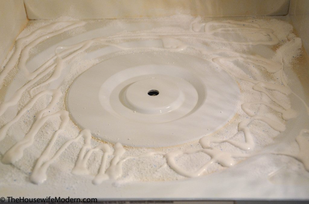 Squeeze out Softscrub all over microwave. Sprinkle Oxiclean over it.