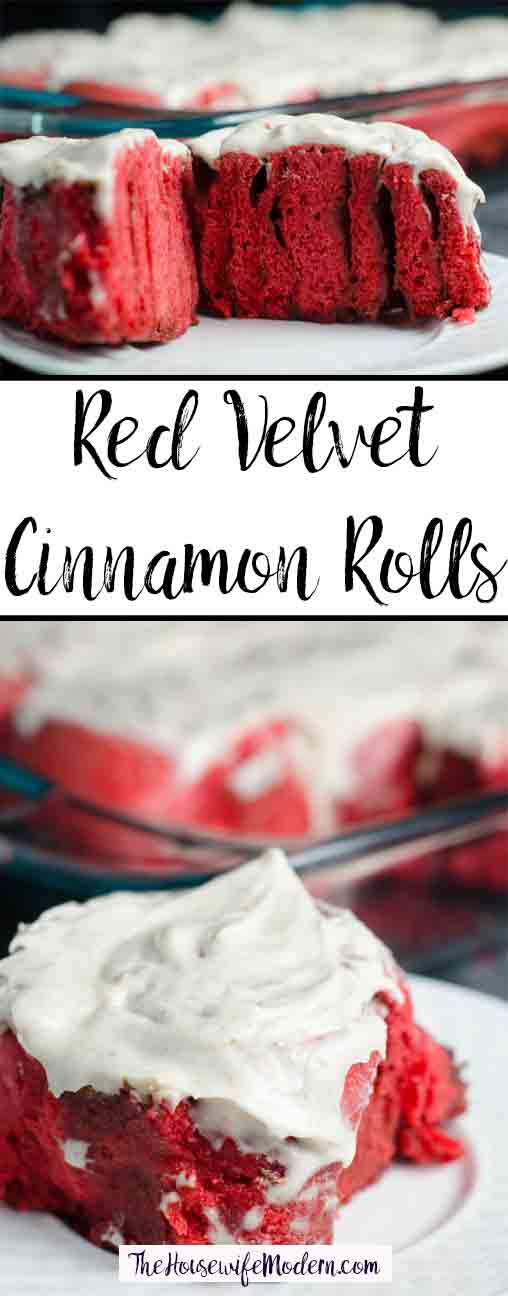 Red Velvet Cinnamon Rolls: Soft, delicious, cinnamon rolls combined with red velvet flavor, and topped with cinnamon cream cheese frosting. #redvelvet #rolls #cinnamonrolls #valentines
