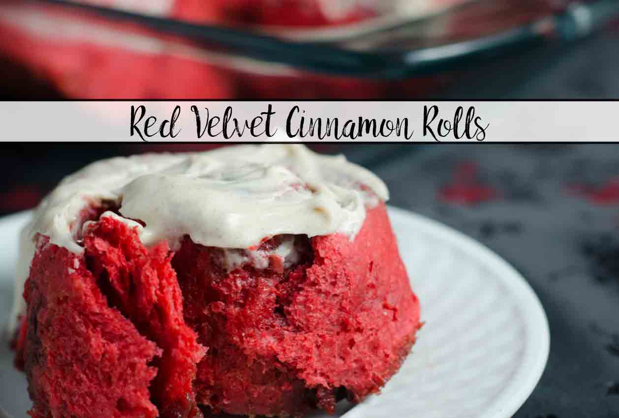 Red Velvet Cinnamon Rolls: Soft, delicious, cinnamon rolls combined with red velvet flavor, and topped with cinnamon cream cheese frosting.
