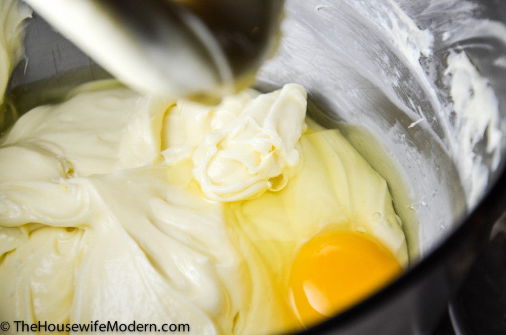 Add eggs, one at a time, blending on slow speed after each addition.