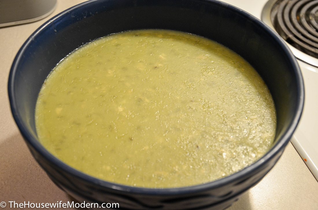 Homemade Chicken & Vegetable Broth_cooling A good portion of the fat layers on top when you allow it to cool.