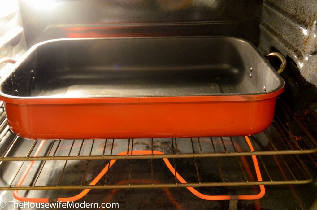 Pre-warming water bath baking pan.