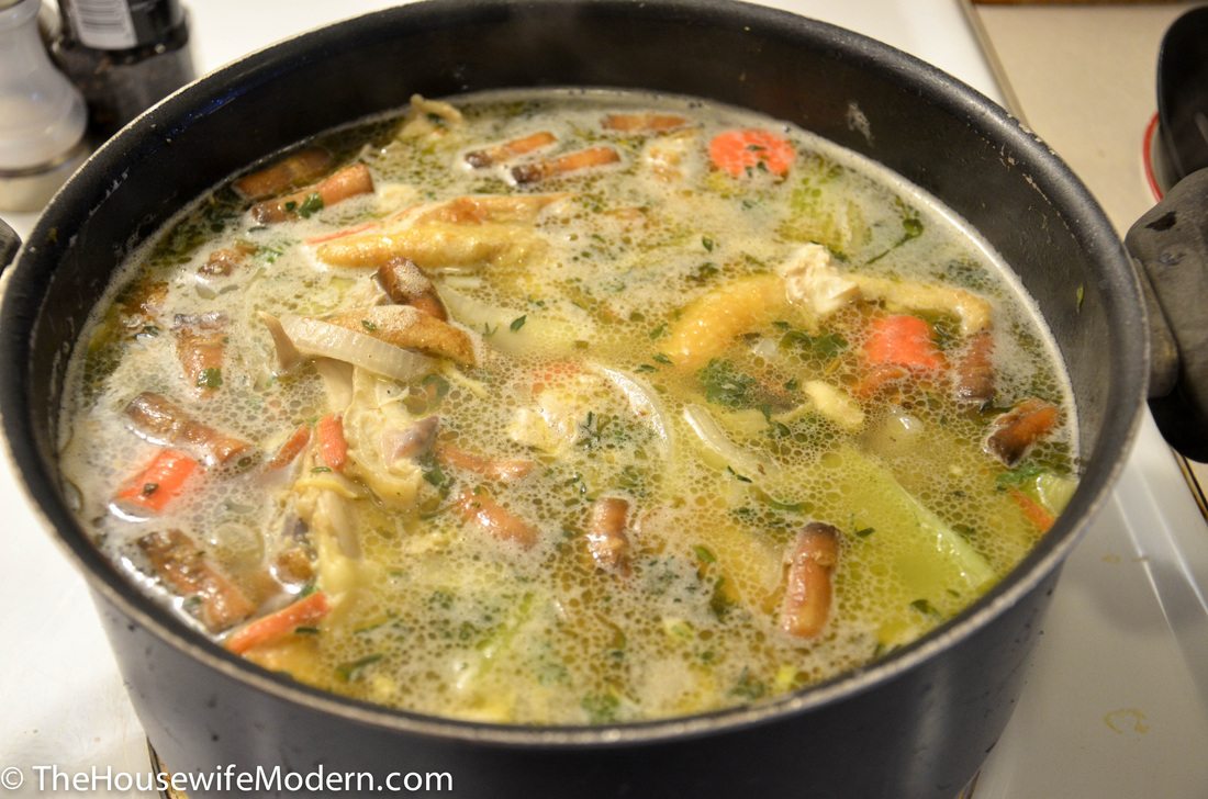 Homemade Chicken & Vegetable Broth_simmering Simmering for many hours.