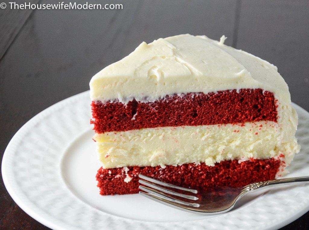 Layered Red Velvet and White Chocolate Cheesecake