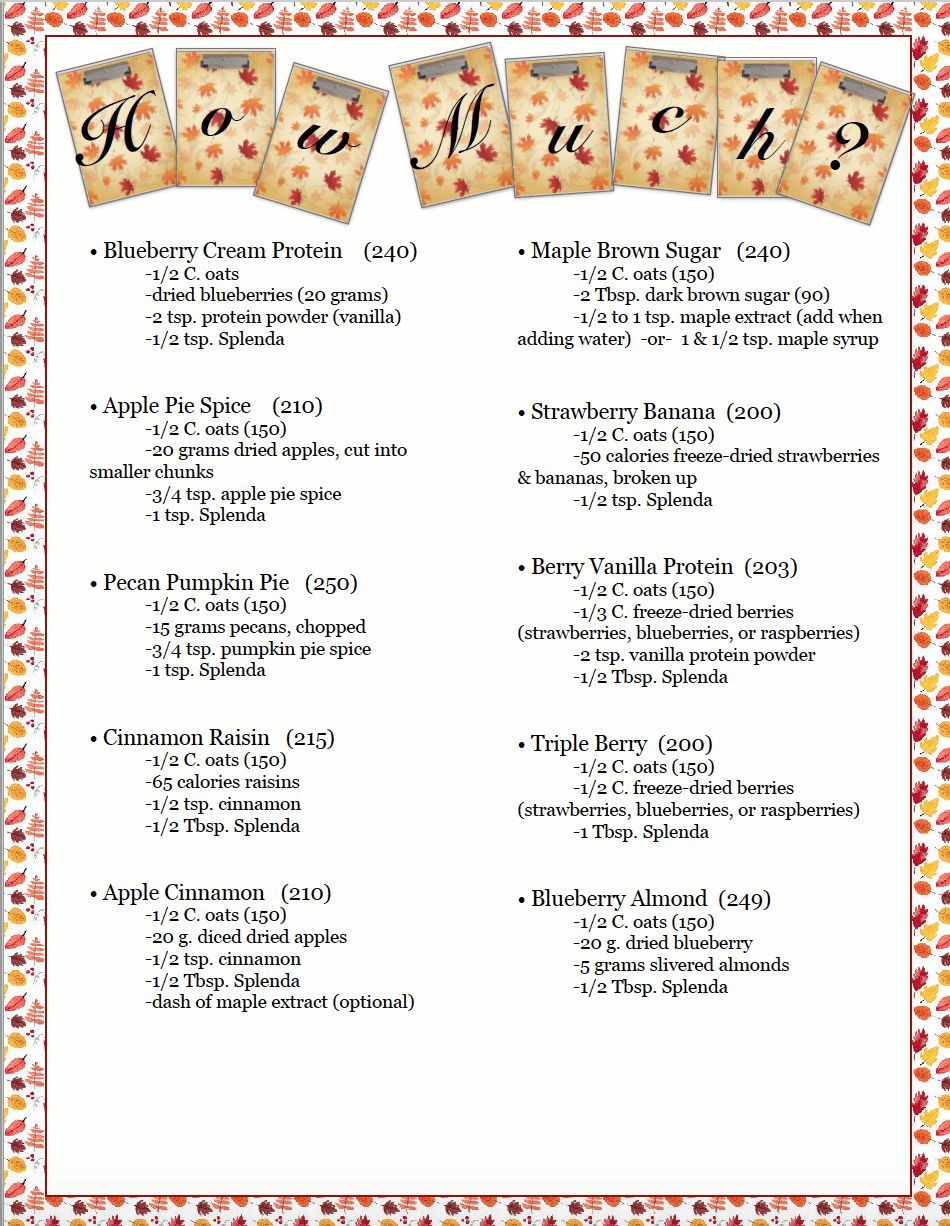 Instant Oatmeal Jars: Easy, Cheap, Filling, and Healthy. Over 15 recipes, directions, and calorie information. And free printable!