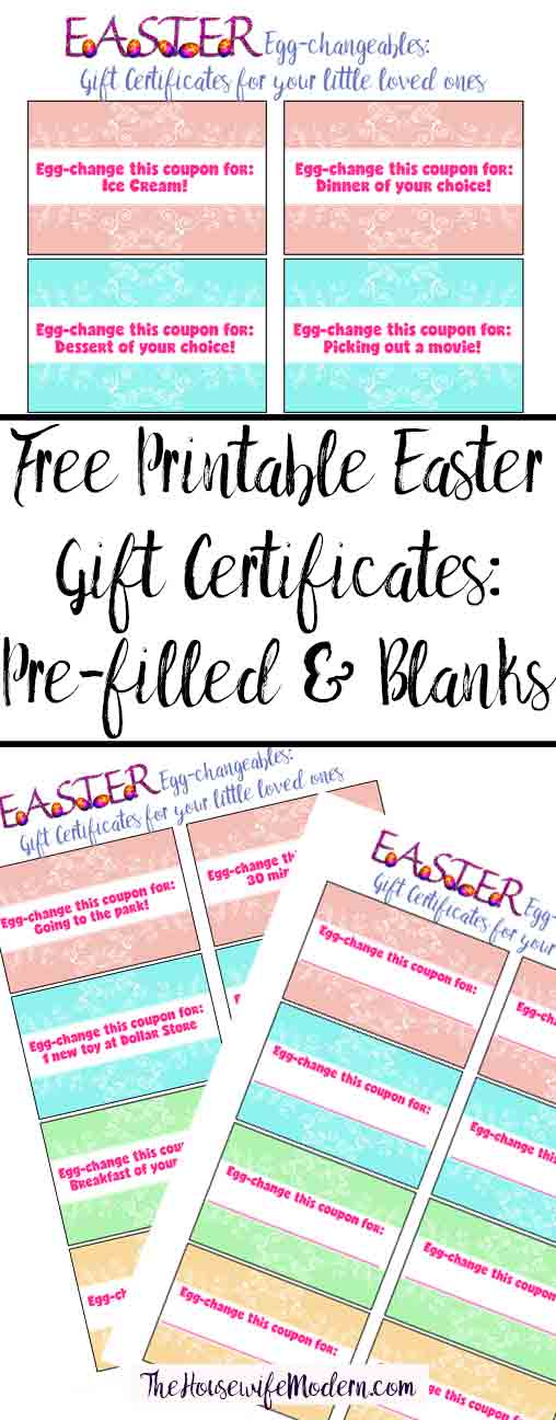 Free Printable Easter Gift Certificates for Kids