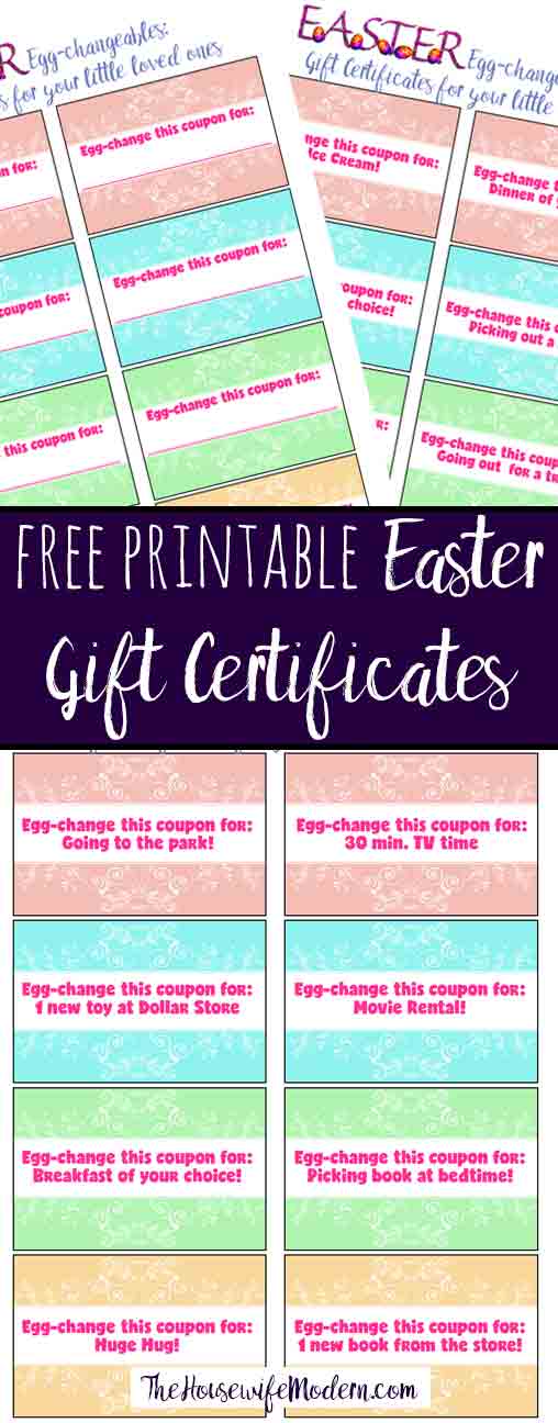 Free Printable Easter Gift Certificates for Kids