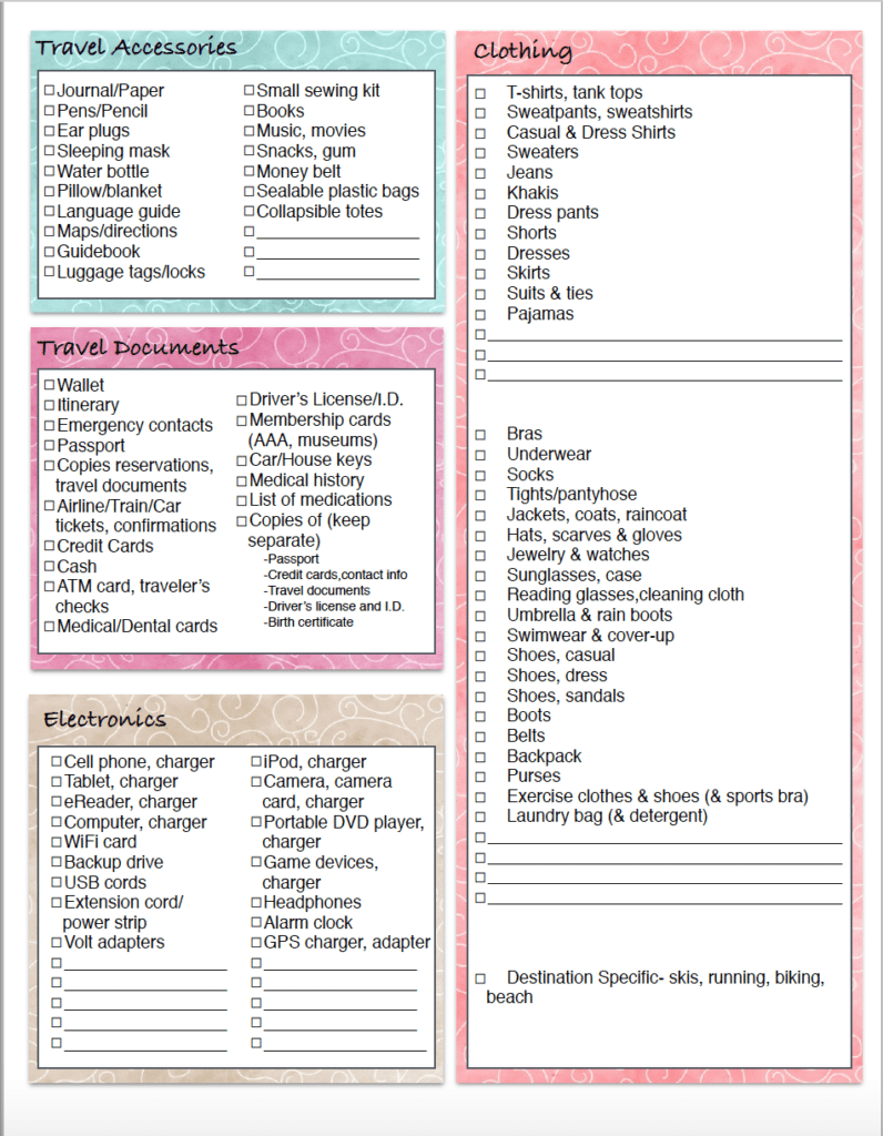 Free Printable Vacation Clothing Planner (Day/Night) & Travel Packing List
