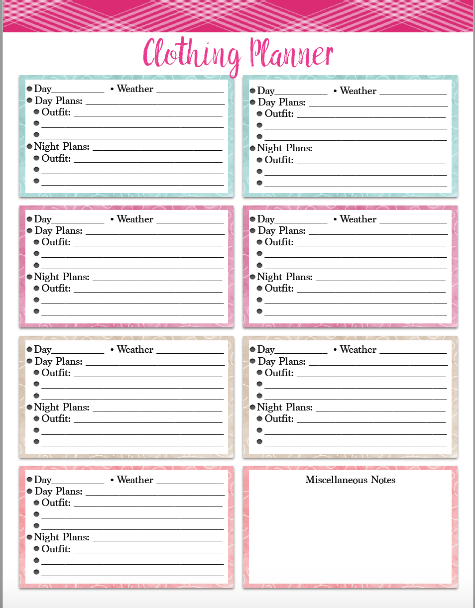 Free Printable Vacation Clothing Planner (Day/Night) & Travel Packing List