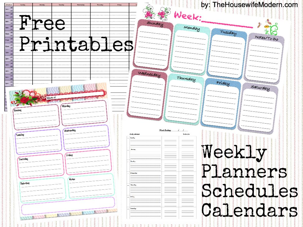 Free Printable Weekly Calendars Planners Schedules The Housewife