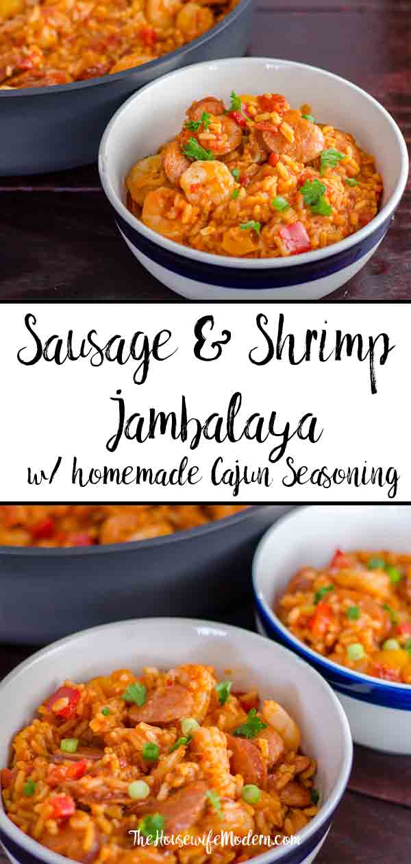 Smoked Sausage & Shrimp Jambalaya (with authentic homemade seasoning). Classic Creole, easy to make. #jambalaya #shrimp #sausage #smokedsausage