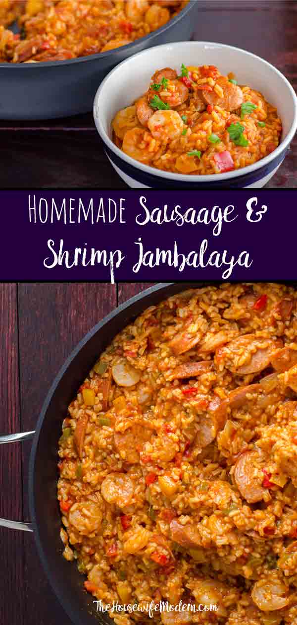Smoked Sausage & Shrimp Jambalaya (with authentic homemade seasoning). Classic Creole, easy to make. #jambalaya #shrimp #sausage #smokedsausage