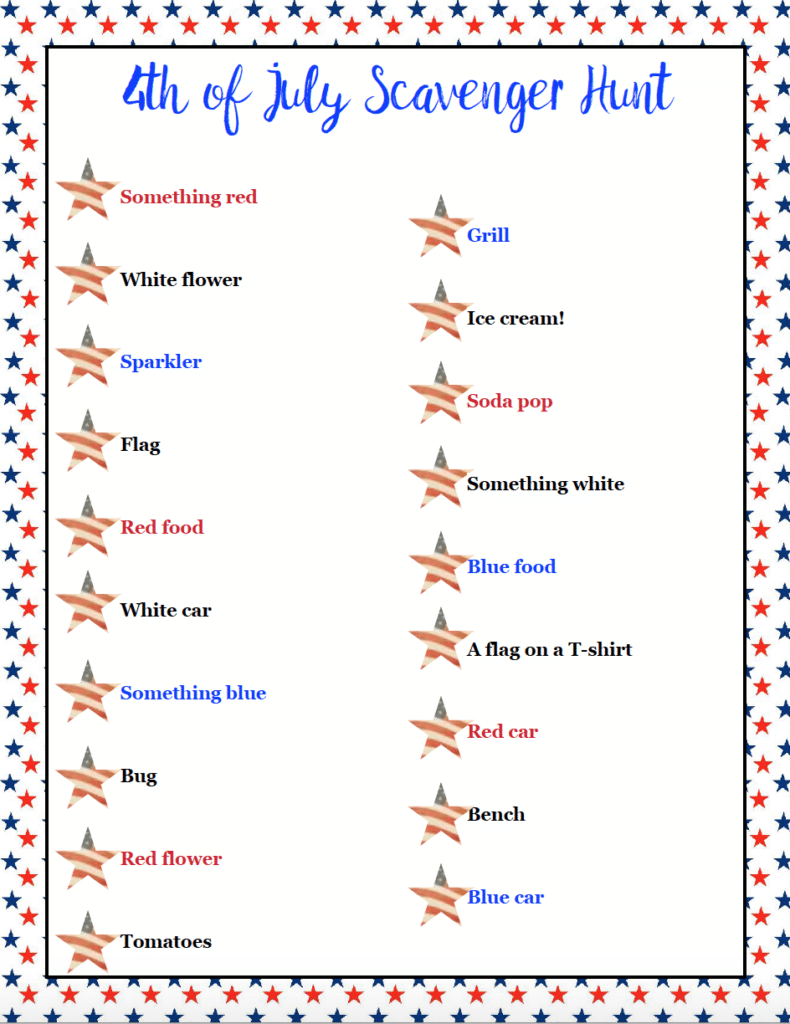Free printable July 4th scavenger hunt