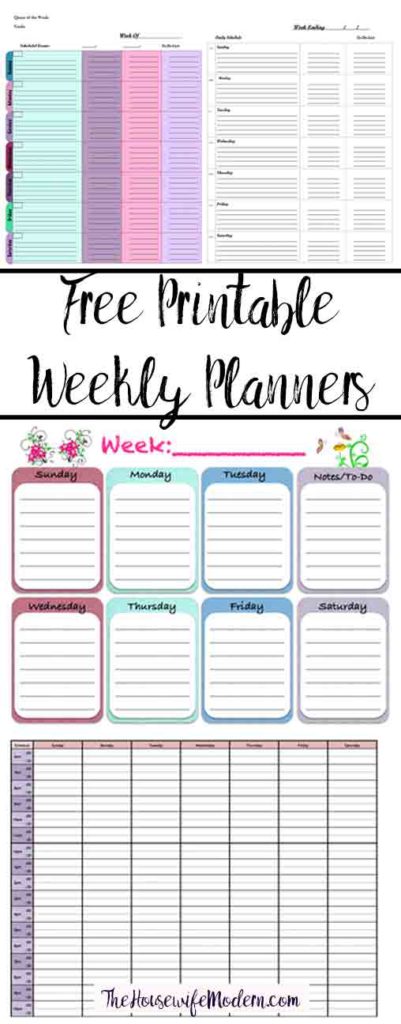 free printable weekly planners 5 designs