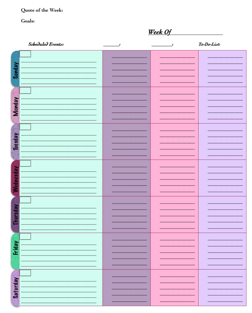 free printable weekly planners 5 designs