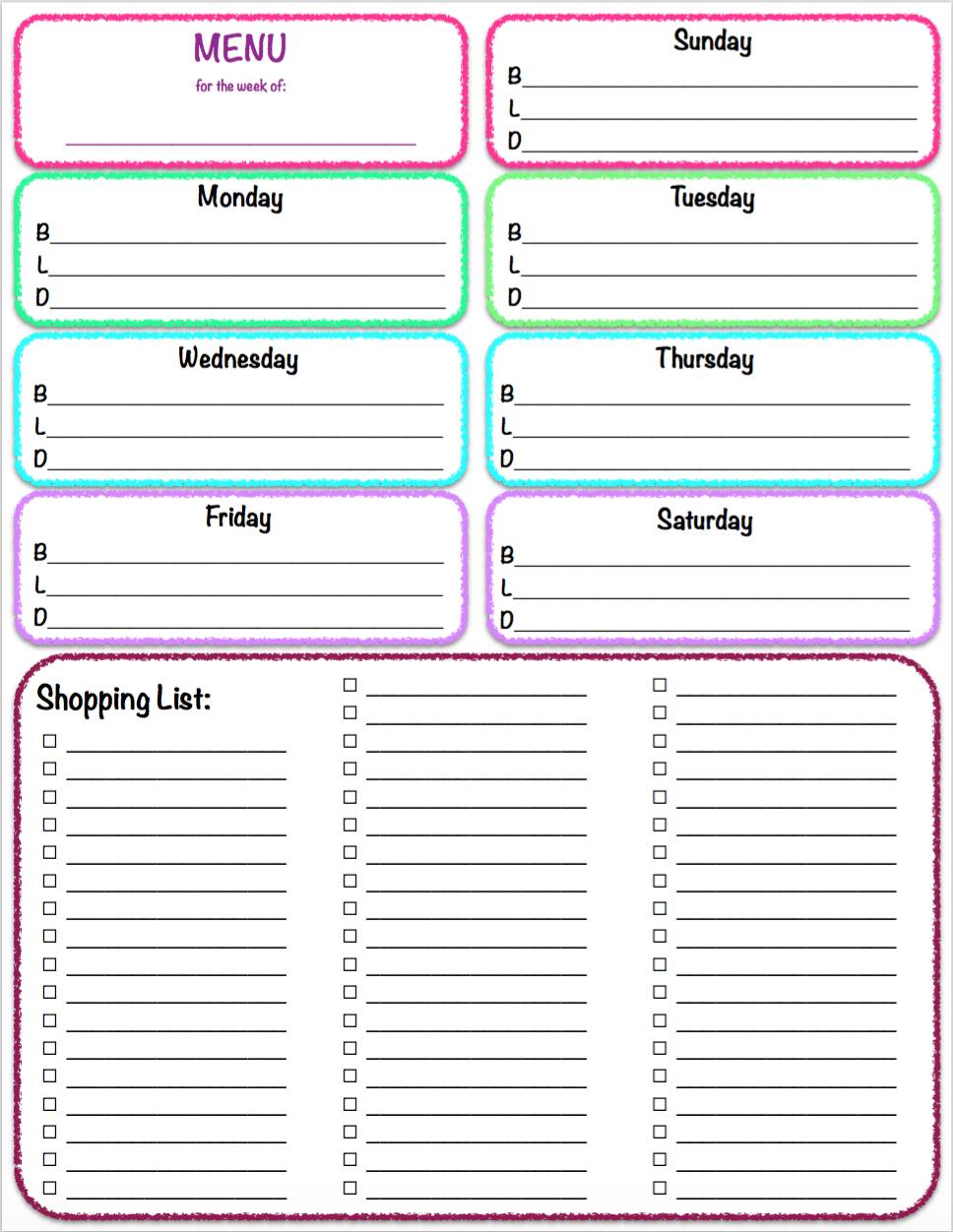 Free Printable Menu Planner And Shopping List