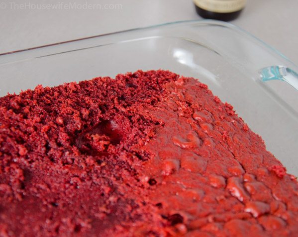 Spiders_prep1 Bake red velvet cake according to package directions. Scrape thin layer off top and remove edges.