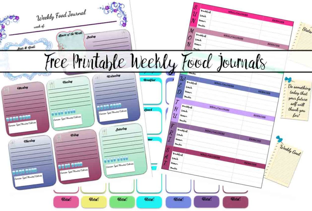 Free printable weekly food journals. 3 different designs available & links to more free printables.