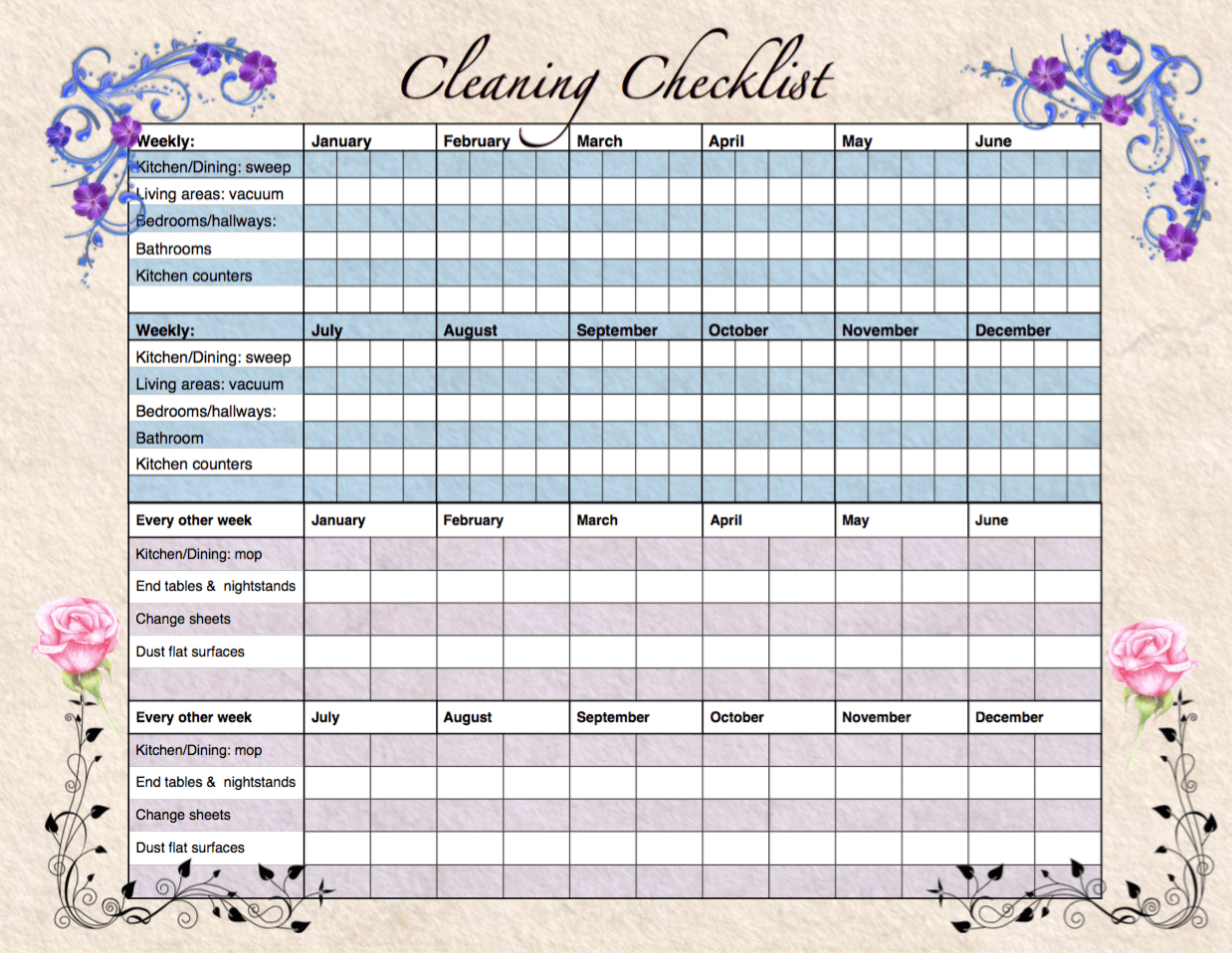 free printable cleaning checklists weekly and deep cleaning available customizable weekly cleaning schedule