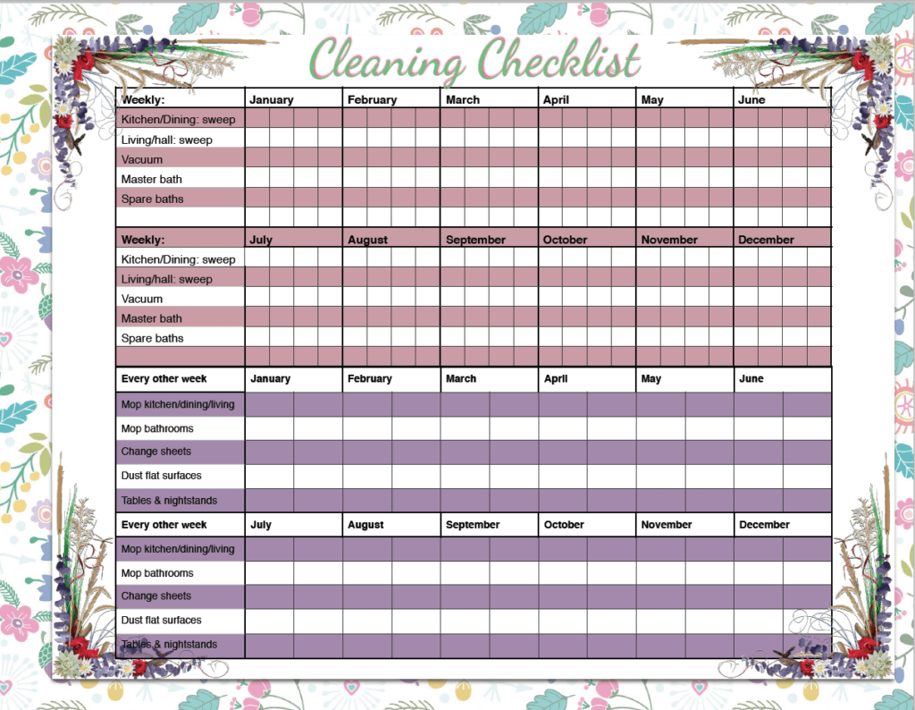 Free printable weekly cleaning & deep-cleaning checklists. Pre-filled out as well as blanks for you to customize. Great for kids' chores! #cleaning #printable #freeprintable #cleaningprintable