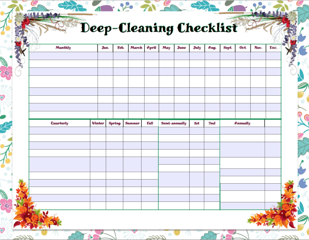 Free printable weekly cleaning & deep-cleaning checklists. Pre-filled out as well as blanks for you to customize. Great for kids' chores! #cleaning #printable #freeprintable #cleaningprintable