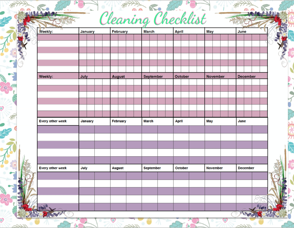 Free printable weekly cleaning & deep-cleaning checklists. Pre-filled out as well as blanks for you to customize. Great for kids' chores! #cleaning #printable #freeprintable #cleaningprintable