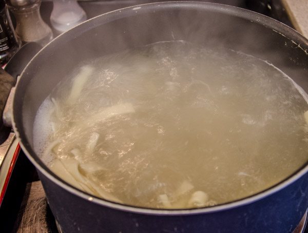 LR_Noodles_prep10 Drop noodles into boiling broth (or water) handful by handful. DON'T dump them all in at once.