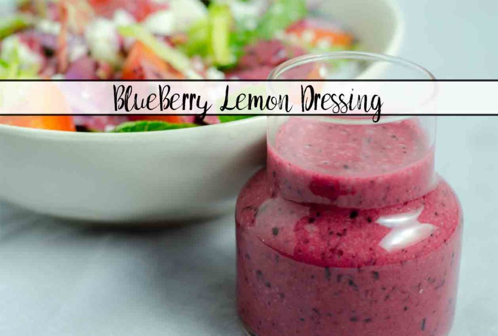 Homemade Blueberry Lemon dressing. Delicious and easy. 2 minutes to make (including washing the berries!) . Toss on a lettuce salad or eat with berries.