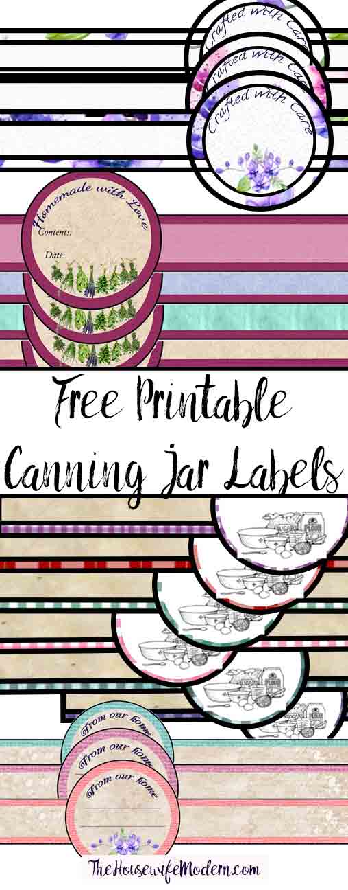 Free printable canning jar labels (band-type)! Multiple designs in multiple colors! Over 15 combinations.