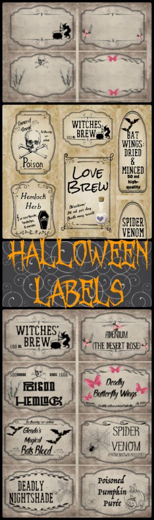 Free Printable Halloween Apothecary Labels: 16 different designs. Plus designed blanks: fill it in for exactly what you need!
