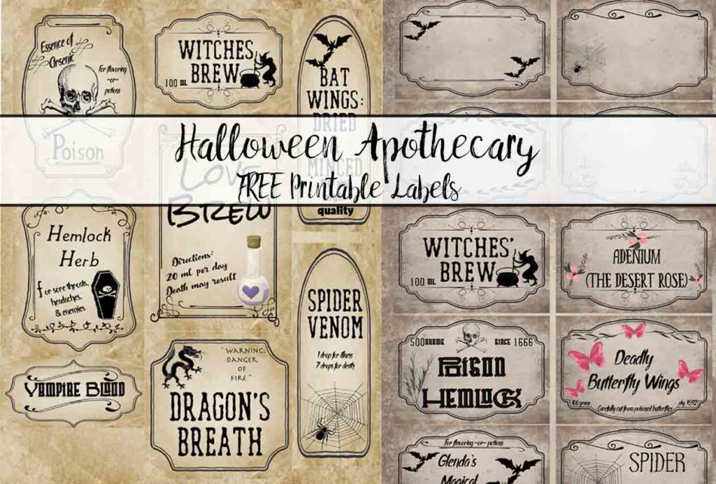 Featured image for free printable Halloween apothecary labels