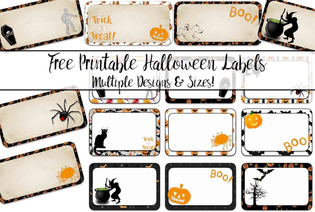 Free Printable Halloween Labels. Multiple sizes (2" x 1"; 3" x 1 &1/2"; and 3" x 2"), multiple designs. Great for labeling food, drinks, favors, etc.