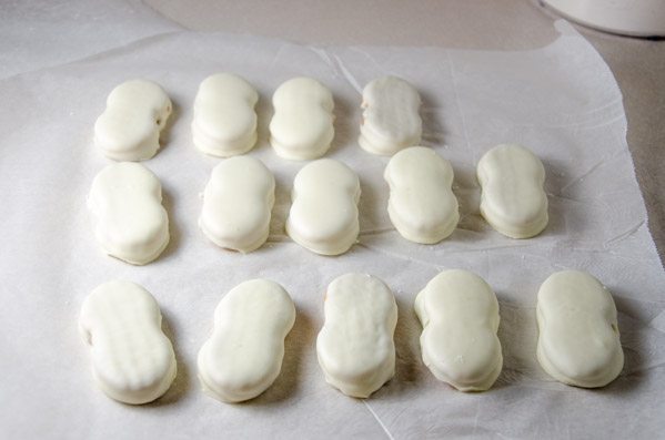 LR_Halloween Ghosts_prep-3 Halloween Ghost Cookies. Cute and very easy to make. Nutter Butters and white chocolate, 4 simple steps.