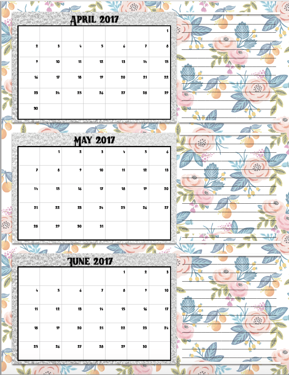 FREE Printable 2017 Quarterly Calendars: 2 different designs; pick your favorite…plus links to more free printables!