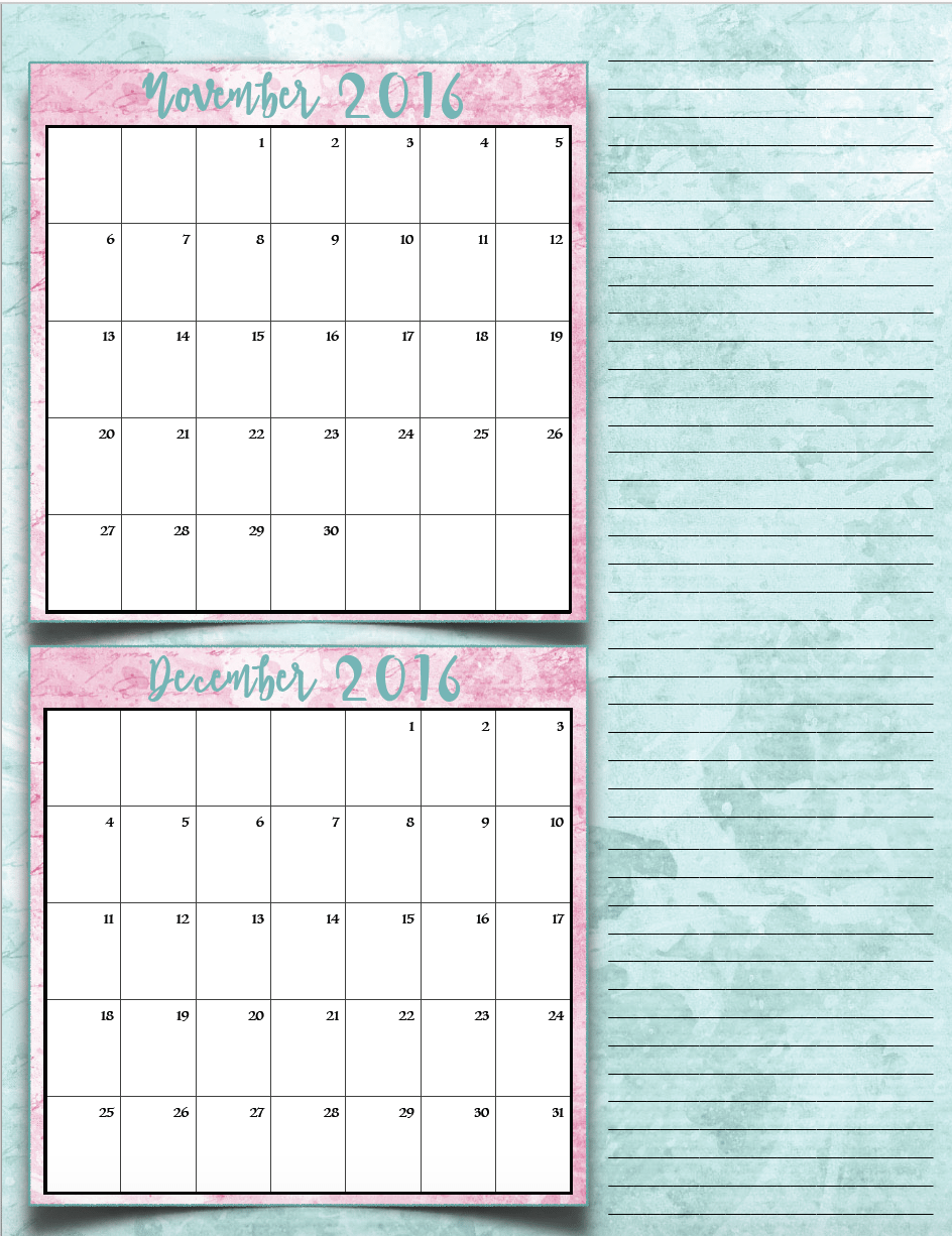 bimonthly1_2016_novdec_png FREE Printable 2017 Bimonthly Calendars: 7 different designs; pick your favorite…plus links to more free printables.