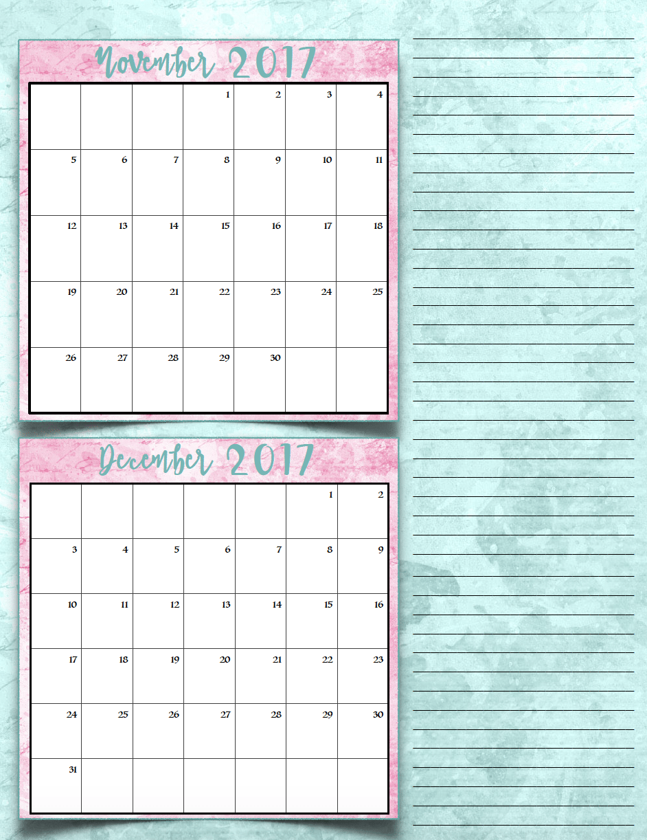 bimonthly1_2017_6_novdec_png FREE Printable 2017 Bimonthly Calendars: 7 different designs; pick your favorite…plus links to more free printables.